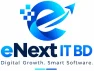 ENext IT BD logo with blue swoosh and arrow, digital growth graphic.
